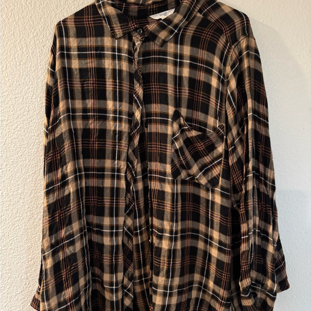Plaid Women’s Flannel Shirt - Black and Tan